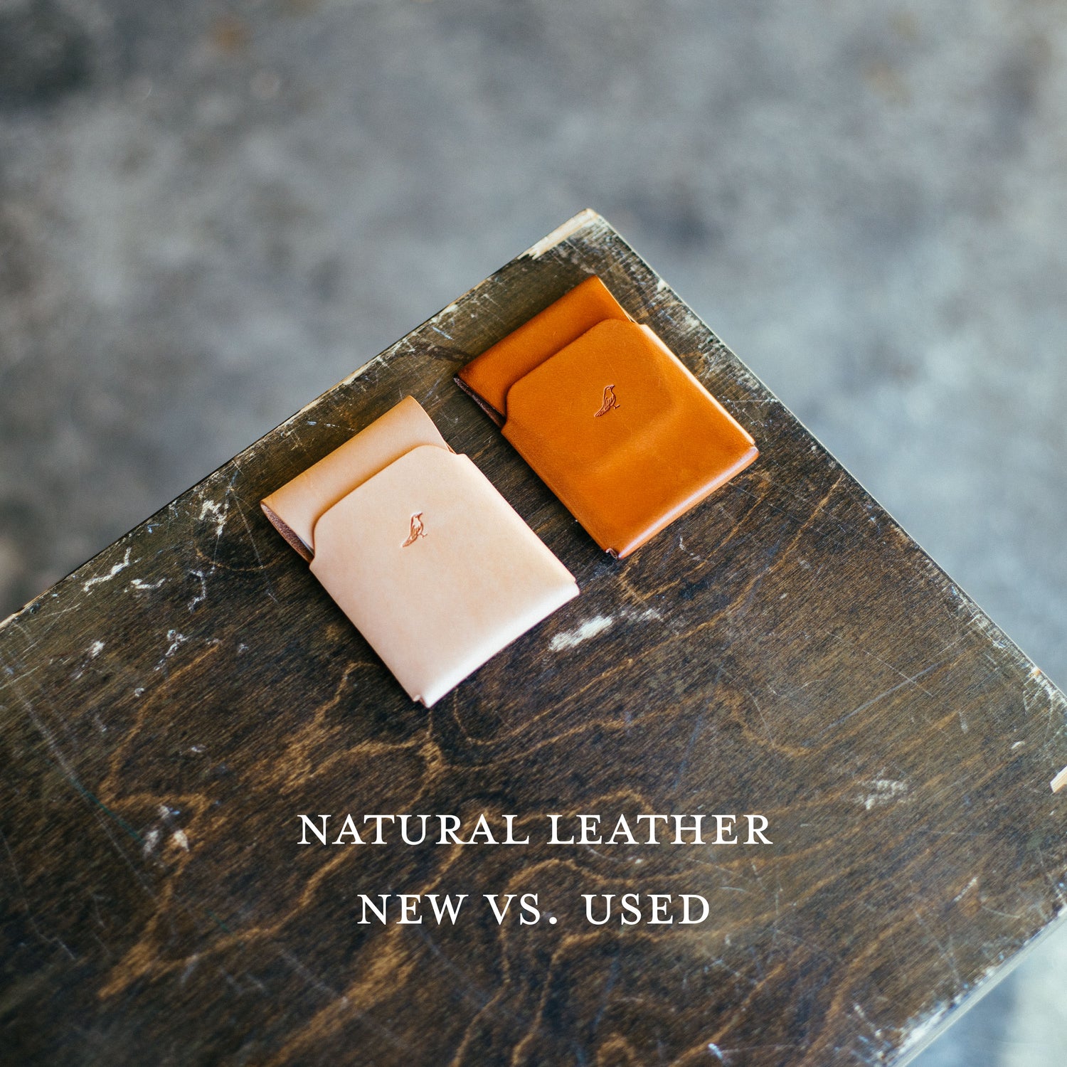 Natural Leather New Vs Used comparison on Natural and Light Brown Pattern - Emerson Wallet
